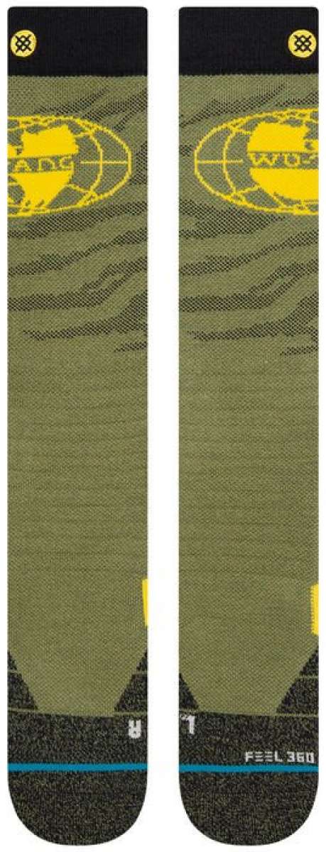 Stance WU TANG World Snowboard Socks 2023 - Olive green socks with yellow logo and black band at top.