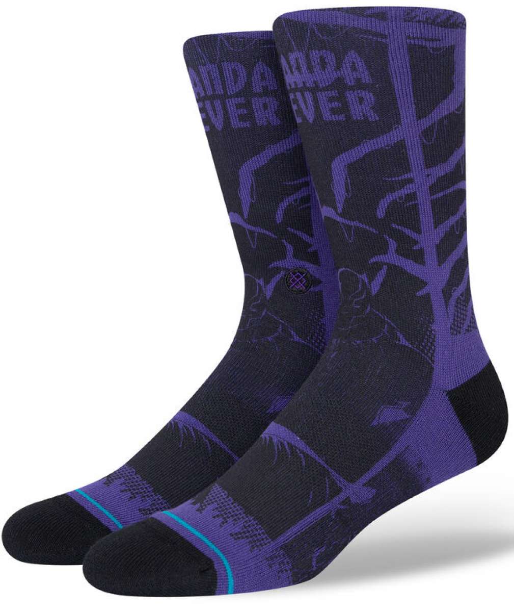 Stance Yibambe Crew Sock 2023 - A pair of black crew socks with a white and blue logo on top.