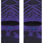Stance Yibambe Crew Sock 2023 - A pair of crew socks with a purple background and a repeating pattern of black lines forming triangles.