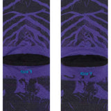 Stance Yibambe Crew Sock 2023 - A pair of crew socks with a purple background and a repeating pattern of black lines forming triangles.
