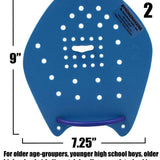 Strokemaker Swim Hand Paddles - Blue paddles with white dots, featuring a purple cord at the bottom.