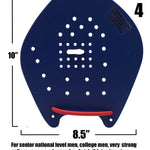 Strokemaker Swim Hand Paddles - A blue plastic hand paddle with a textured surface and holes for water flow, featuring a red cord at the bottom.