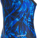 Water Pro Ladies' Storm Cyclone Swimsuit - A blue and black swimsuit with a swirling pattern of lines.
