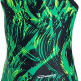 Water Pro Ladies' Storm Cyclone Swimsuit 2015 - A black swimsuit with a green and yellow abstract pattern.