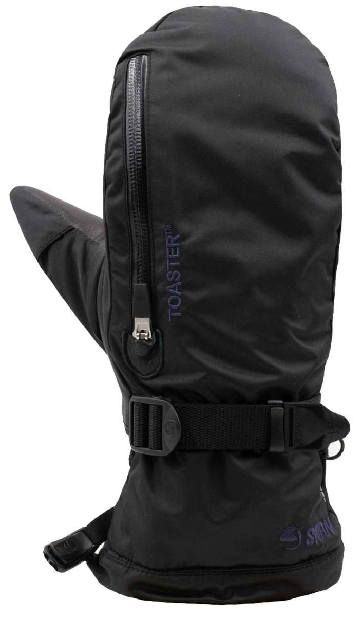 Swany Arctic Mitten - A black mitten with a zipper on the side and a strap at the wrist.