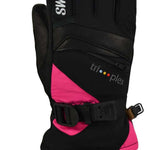Swany Junior X-Change Glove 2022-2023 - A black glove with a pink palm and thumb, featuring a zippered pocket on the wrist.