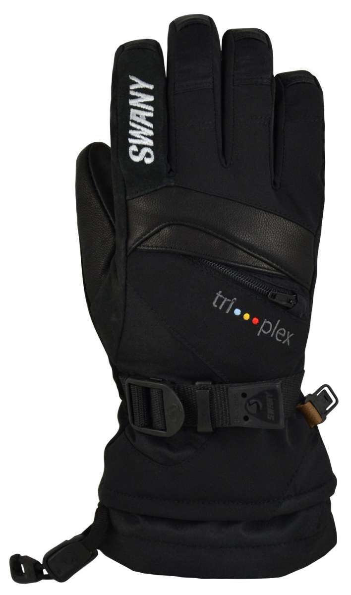Swany Junior X-Change Glove 2022-2023 - Black glove with white logo on wrist strap and black Velcro closure.
