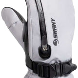 Swany Women's Arctic Mitten 2024 - A white mitten with a black zipper on the back.