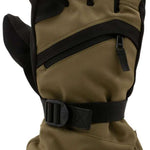 Swany Women's X-Over Glove 2.2 2024 - A tan glove with a black strap and buckle on the wrist, featuring a zippered pocket on the back of the hand.
