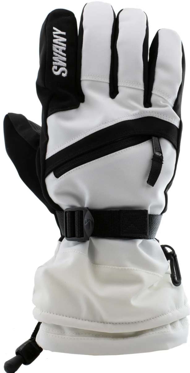 Swany Women's X-Over Glove 2.2 2024 - A pair of black and white gloves with a distinctive "SWANY" logo on the back of one glove.