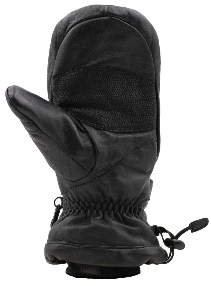 Swany Legend Mitten 2022-2023 - A black mitten with a textured leather palm and thumb patch, featuring a quilted pattern on the back.