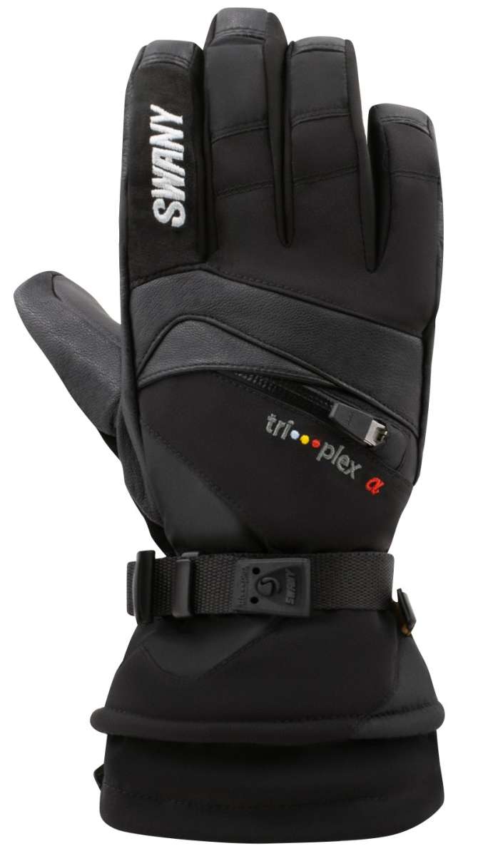 Swany X-Change Glove 2022-2023 - A black glove with a zippered pocket on the wrist and a strap closure.
