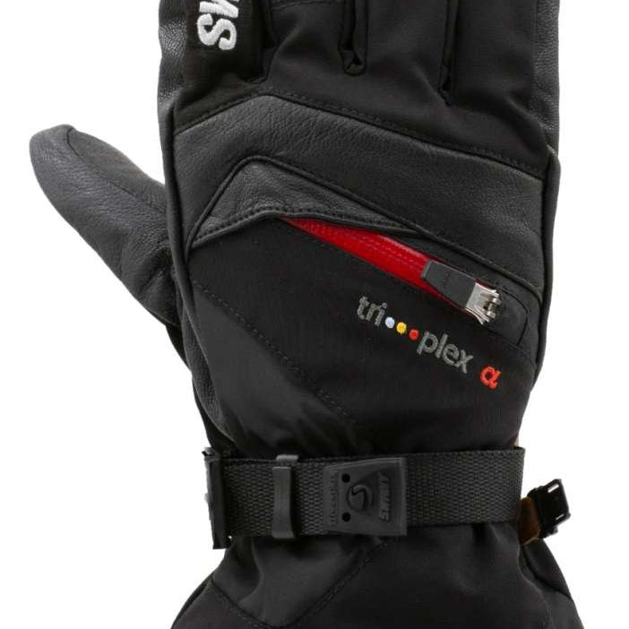 Swany X-Change Gloves 2024 - A pair of black gloves with a red zipper on the wrist and white lettering that reads "SWANY" on the back of one hand.