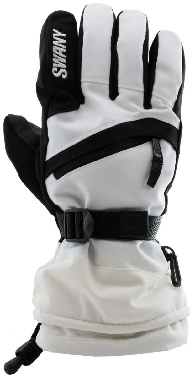 Swany X-Over Gloves 2.2 2023-2024 - Black gloves with white accents and a distinctive logo on the wrist strap.