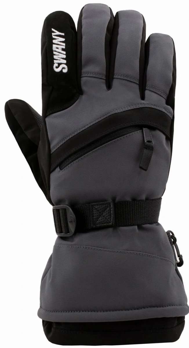 Swany X-Over Gloves 2.2 2023-2024 - A pair of black gloves with a textured palm and thumb, featuring a zippered pocket on the wrist.