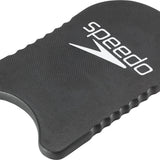 Speedo Team Kickboard - A black kickboard with a textured surface, featuring the word "speedo" in white letters on one side and a white logo of a stylized letter "S" on the other.