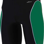 Dolfin Men's Xtra Life Lycra Team Panel Jammer Swimsuit - A black swimsuit with a green and white team panel on the left leg.