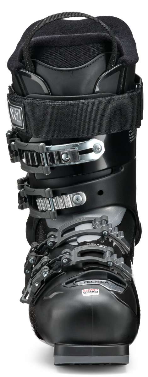 Tecnica Ladies Mach Sport HV 65 Ski Boots 2024 - Black ski boots with silver buckles and straps.