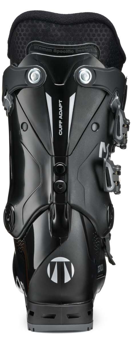 Tecnica Ladies Mach Sport HV 65 Ski Boots 2024 - Black ski boots with white accents and a textured pattern on the tongue.