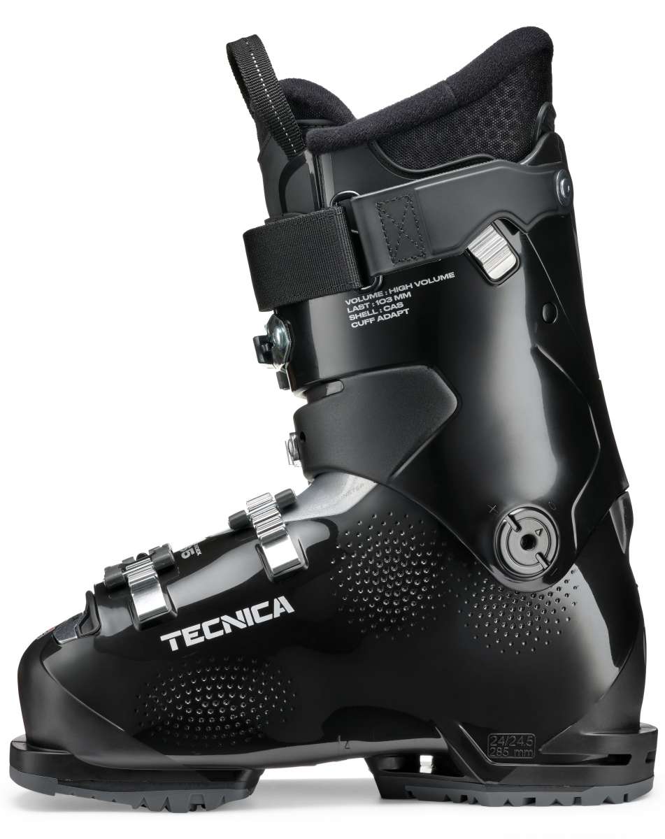 Tecnica Ladies Mach Sport HV 65 Ski Boots 2024 - Black ski boots with white lettering and silver buckles.