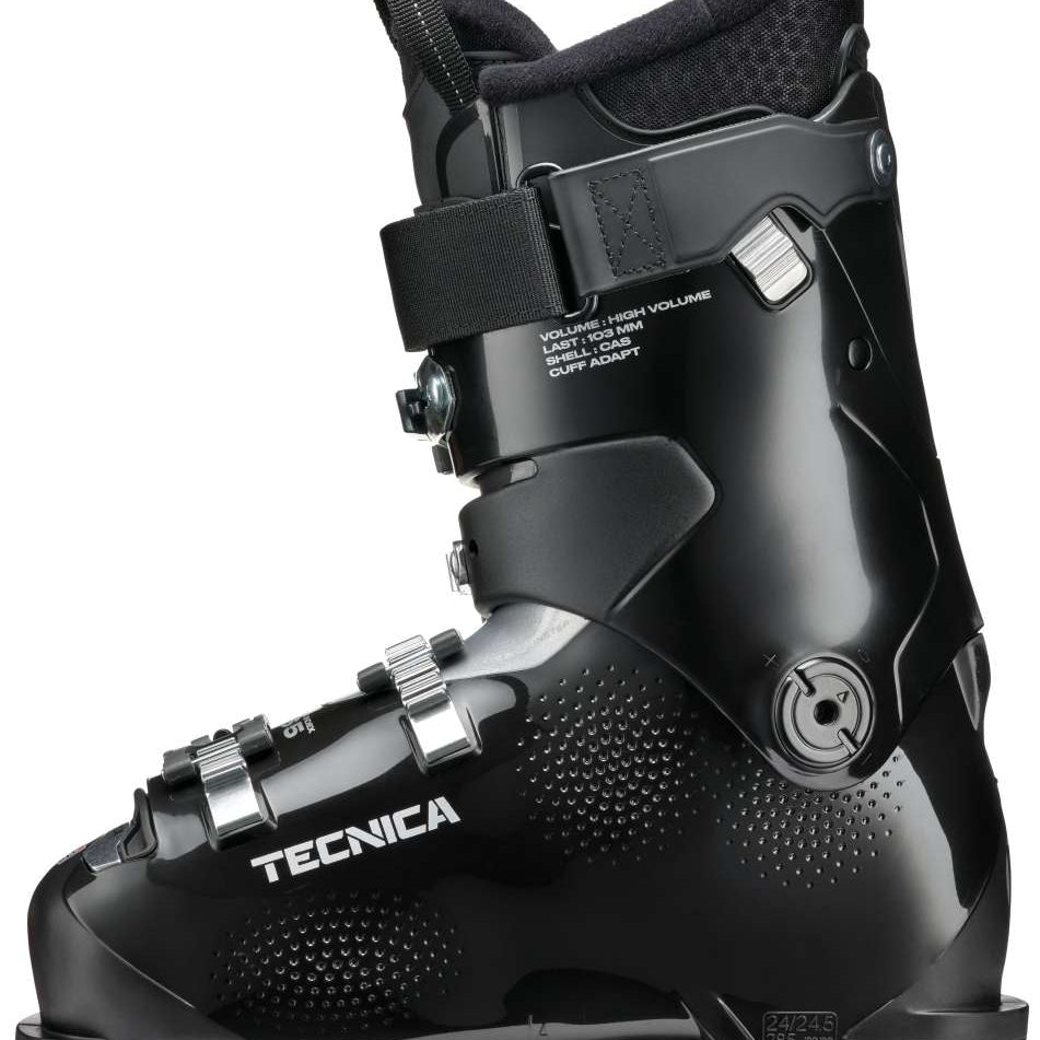 Tecnica Ladies Mach Sport HV 65 Ski Boots 2024 - Black ski boots with white lettering and silver buckles.