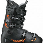 Tecnica Mach Sport HV 100 Ski Boots 2024 - Black ski boots with orange accents and silver buckles.