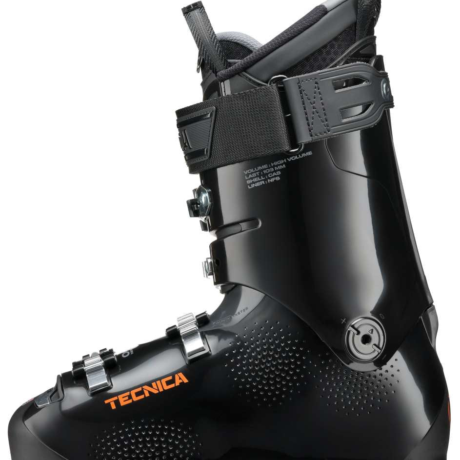 Tecnica Mach Sport HV 100 Ski Boots 2024 - Black ski boots with silver buckles and straps.