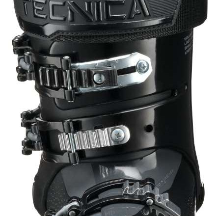 Tecnica Mach Sport HV 100 Ski Boots 2024 - Black ski boots with white accents and silver buckles.