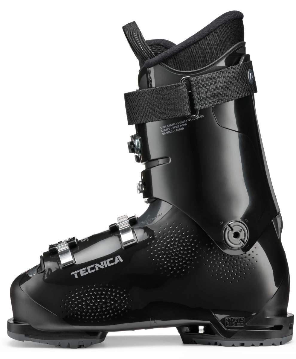 Tecnica Mach Sport HV 70 Ski Boot 2022-2023 - Black ski boot with silver buckles and straps.