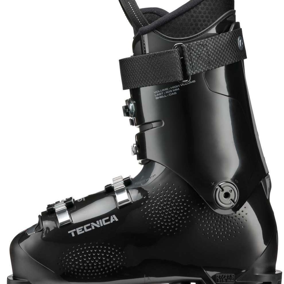 Tecnica Mach Sport HV 70 Ski Boot 2022-2023 - Black ski boot with silver buckles and straps.