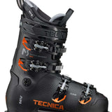 Tecnica Mach Sport MV 100 Ski Boot 2022-2023 - Black ski boot with silver buckles and orange accents.