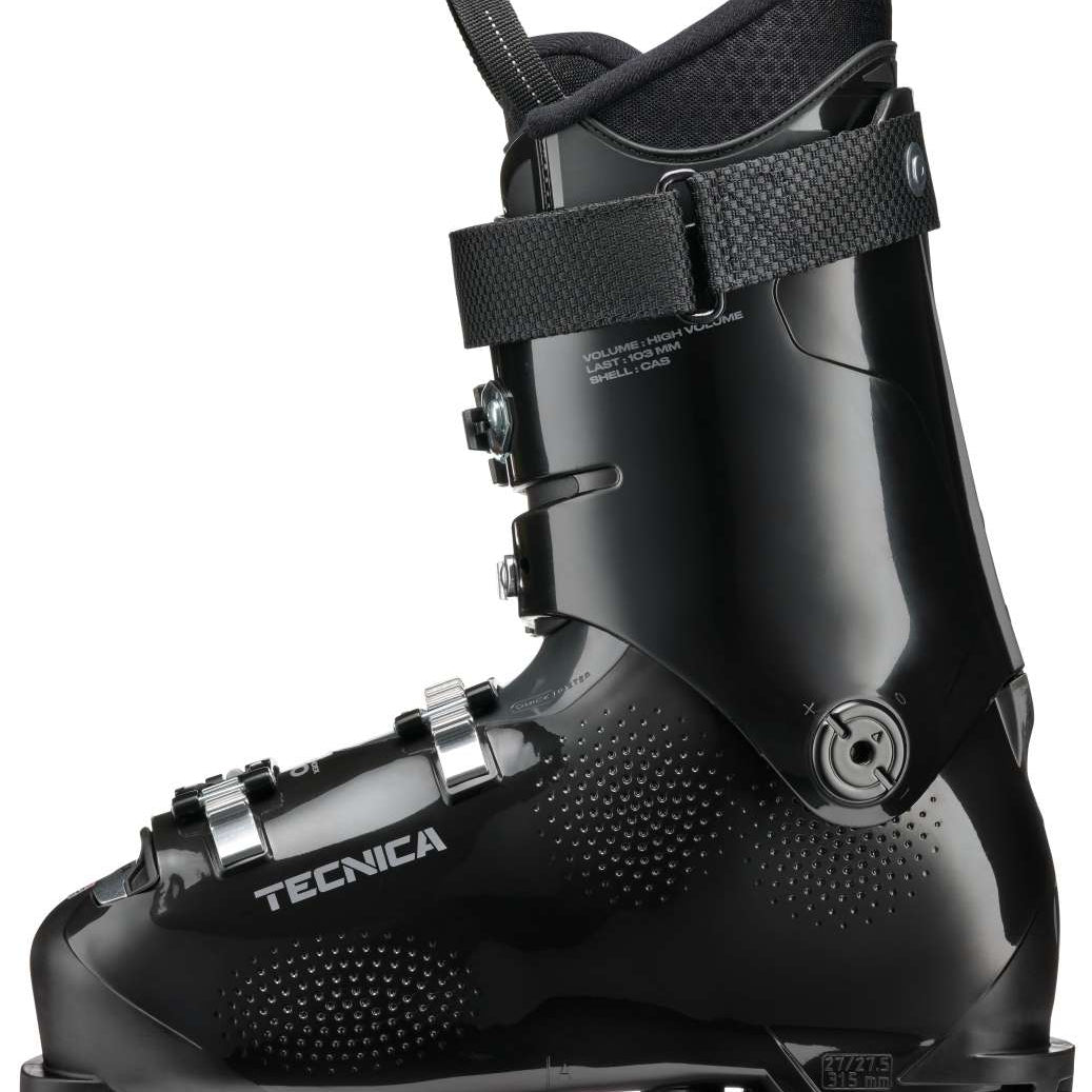 Tecnica Mach Sport HV 70 Ski Boots 2024 - Black ski boots with silver buckles and straps.