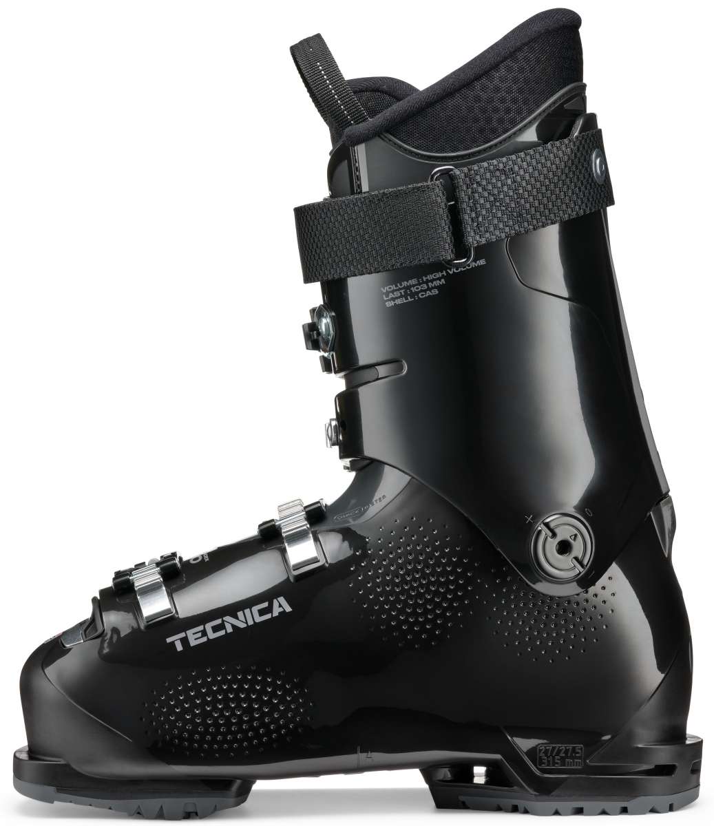 Tecnica Mach Sport HV 70 Ski Boots 2024 - Black ski boots with silver buckles and straps.