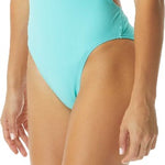 TYR Ladies' Durafast One Solids Cutoutfit Swimsuit - A solid-colored swimsuit with a cutout design on the side, featuring thin straps and a high-cut leg.