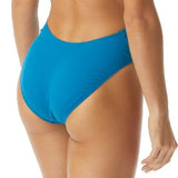 TYR Ladies' Durafast One Solids Cutoutfit Swimsuit - A two-piece swimsuit with a cut-out detail on the left hip, featuring a solid blue color and thin straps.