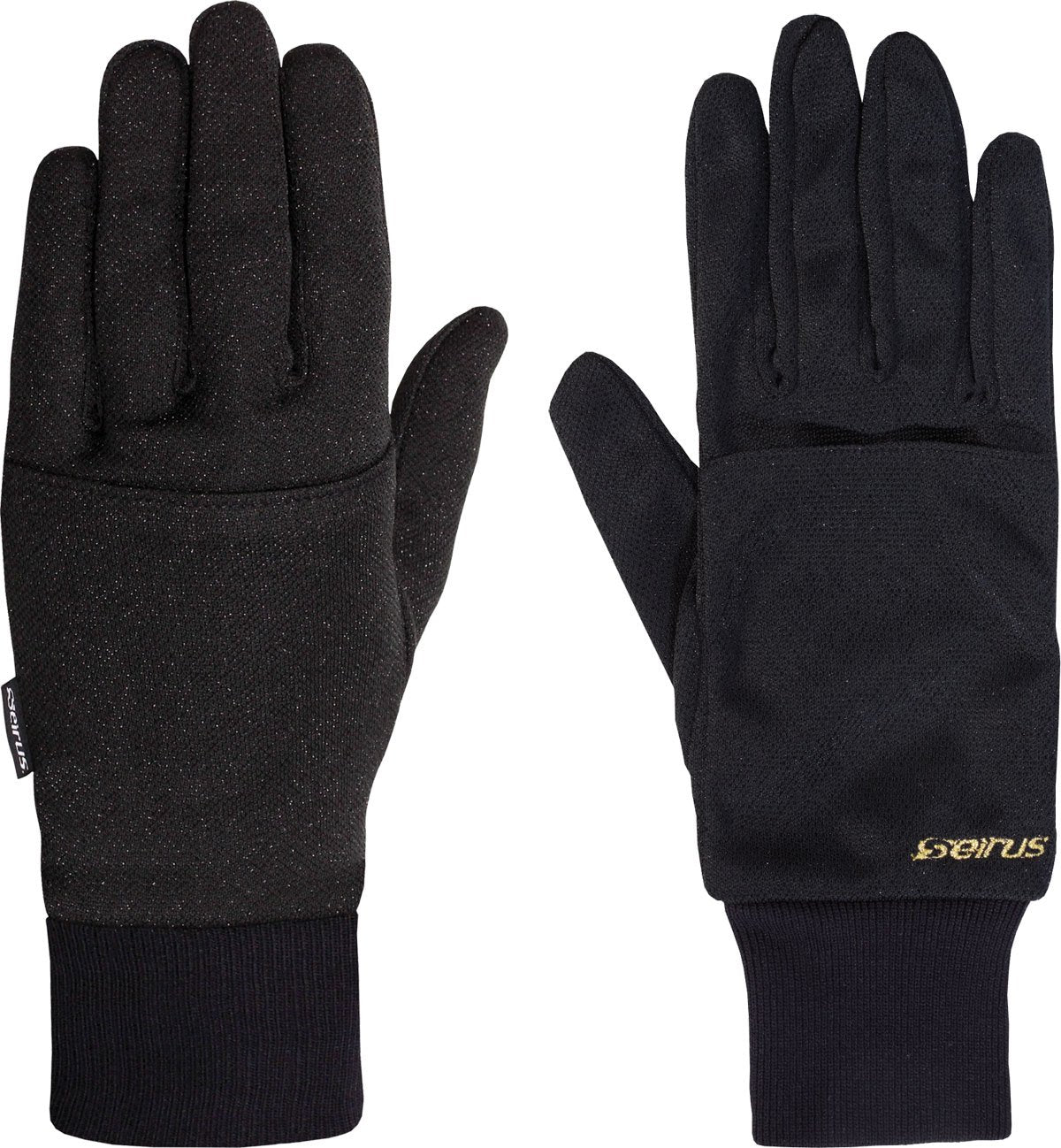 Seirus Thermalux Heat Pocket Liner Glove - A black glove with a textured pattern on the palm and fingers, featuring a small white logo on the wrist cuff.