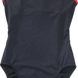 TYR Ladies' Hexa Trinityfit Swimsuit - A black swimsuit with a subtle hexagonal pattern and red trim around the edges.