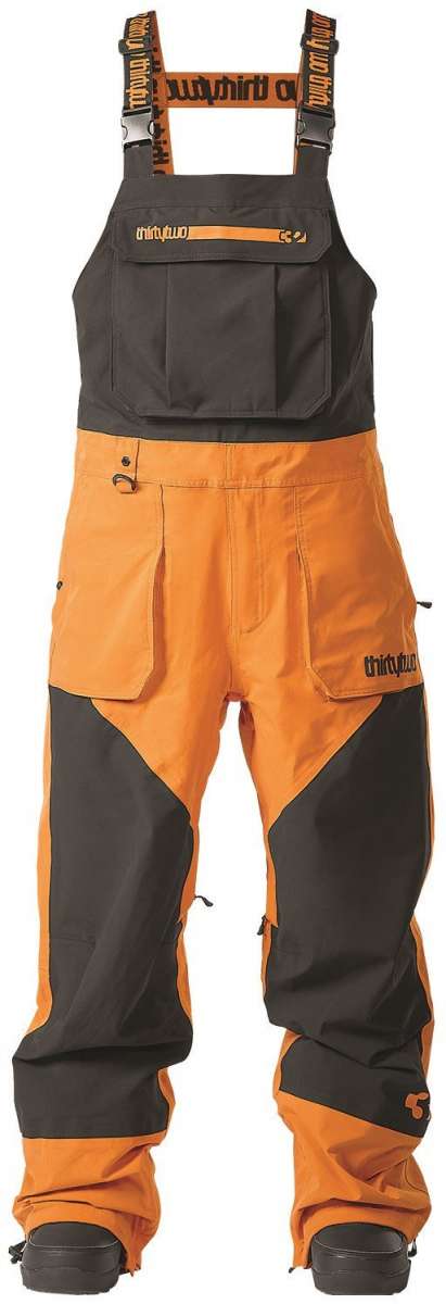 ThirtyTwo Basement Shell Bib Pant 2024 - Black bib pant with orange accents and ThirtyTwo logo on left leg.