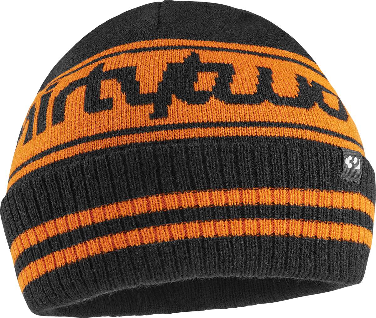 ThirtyTwo Double Logo Beanie 2024 - A black beanie with two large, orange logos on either side of the front.