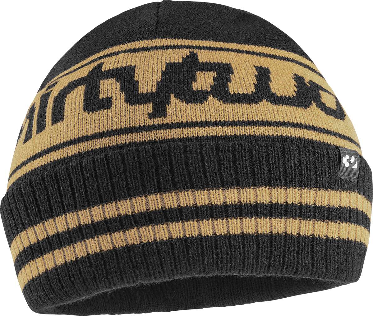 ThirtyTwo Double Logo Beanie 2024 - A black beanie with a large, double logo in tan on the front.