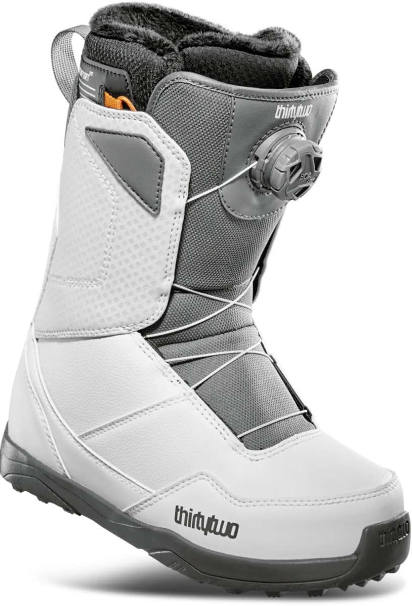 ThirtyTwo Women's Shifty BOA Snowboard Boot 2024 - A gray and white snowboard boot with a textured pattern on the upper material, featuring a BOA closure system.