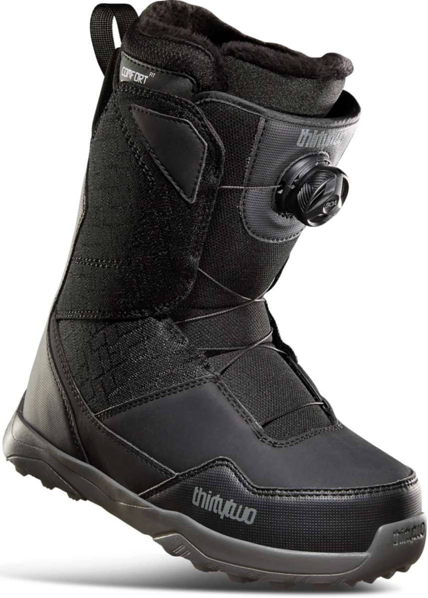 ThirtyTwo Women's Shifty BOA Snowboard Boot 2024 - Black snowboard boots with a textured pattern on the upper material and a round black BOA dial on the side.