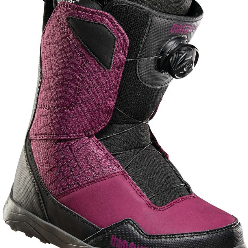 ThirtyTwo Women's Shifty BOA Snowboard Boot 2023 - A black and purple snowboard boot with a textured pattern on the upper material, featuring a BOA closure system.