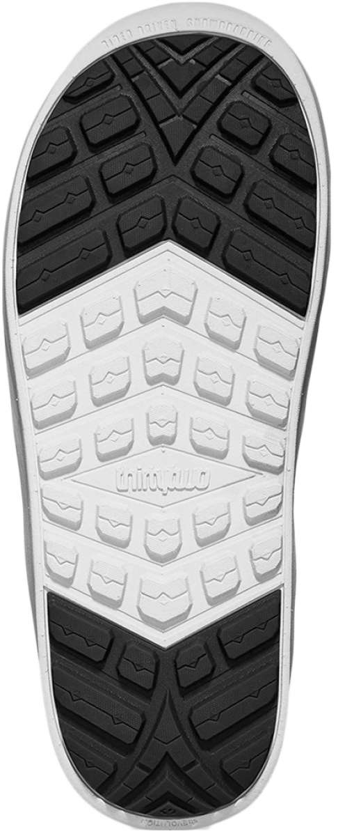 ThirtyTwo Lashed x Bomb Hole Snowboard Boots 2024 - Black rubber outsole with a textured tread pattern.