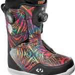 ThirtyTwo Lashed Double BOA x Pat Fava Snowboard Boot 2024 - Black snowboard boots with tie-dye pattern on upper material.