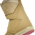 ThirtyTwo Women's Lashed Double BOA x B4BC Snowboard Boot 2024 - A tan snowboard boot with a black logo on the tongue and pink accents on the sole.