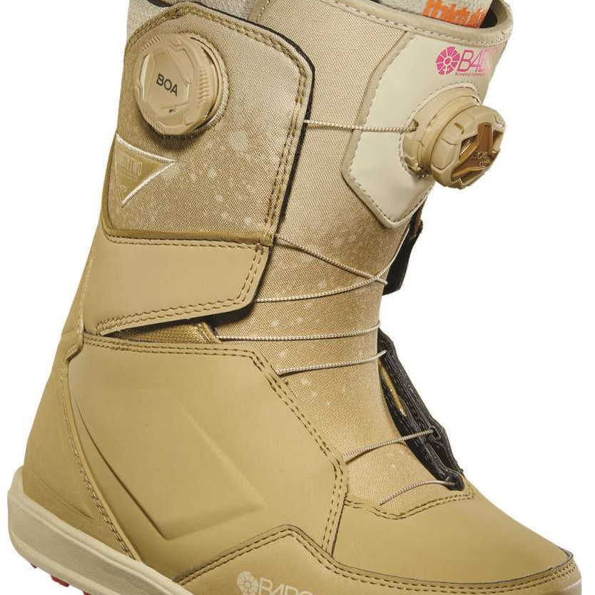 ThirtyTwo Women's Lashed Double BOA x B4BC Snowboard Boot 2024 - A tan snowboard boot with a textured pattern on the upper and a black pull tab.