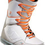 ThirtyTwo Lashed x Powell Snowboard Boot 2023 - A white snowboard boot with orange laces and a gray sole.