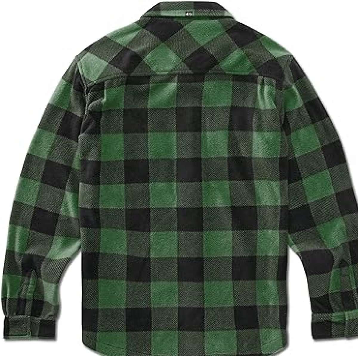 ThirtyTwo Rest Stop Fleece Flannel 2024 - A green and black plaid flannel with a collar, laid flat on a solid background.