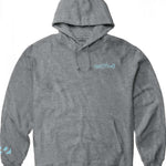 ThirtyTwo - A gray pullover hoodie with a kangaroo pocket, featuring the brand's logo in light blue on the chest and a small tag on the bottom right corner.